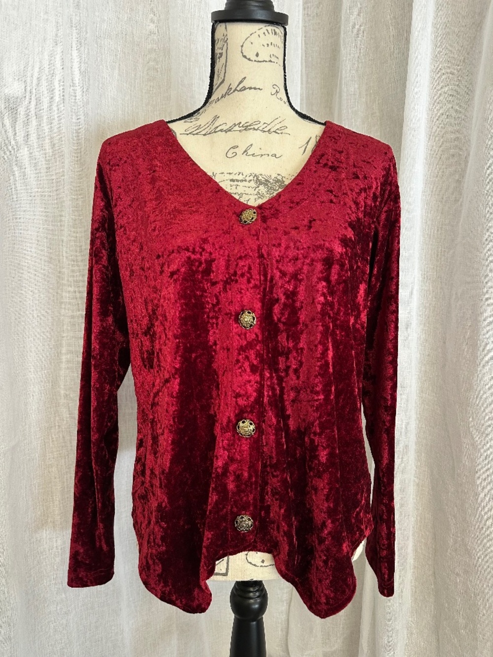 Vintage 90s Rampage Crushed Red Velvet Whimsigoth Cardigan with asymmetrical hem